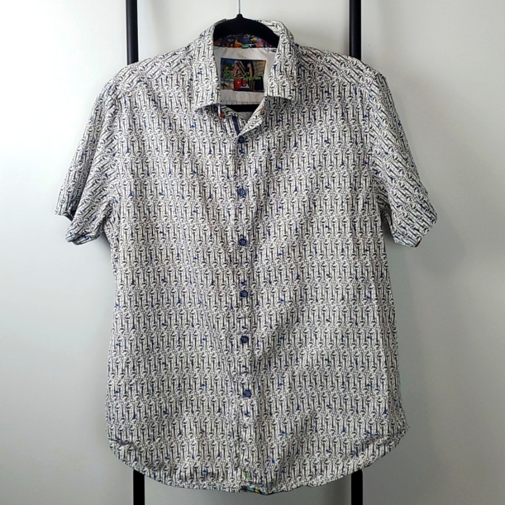 Robert Graham Guitar Print Buttons Down Shirt Men Size L